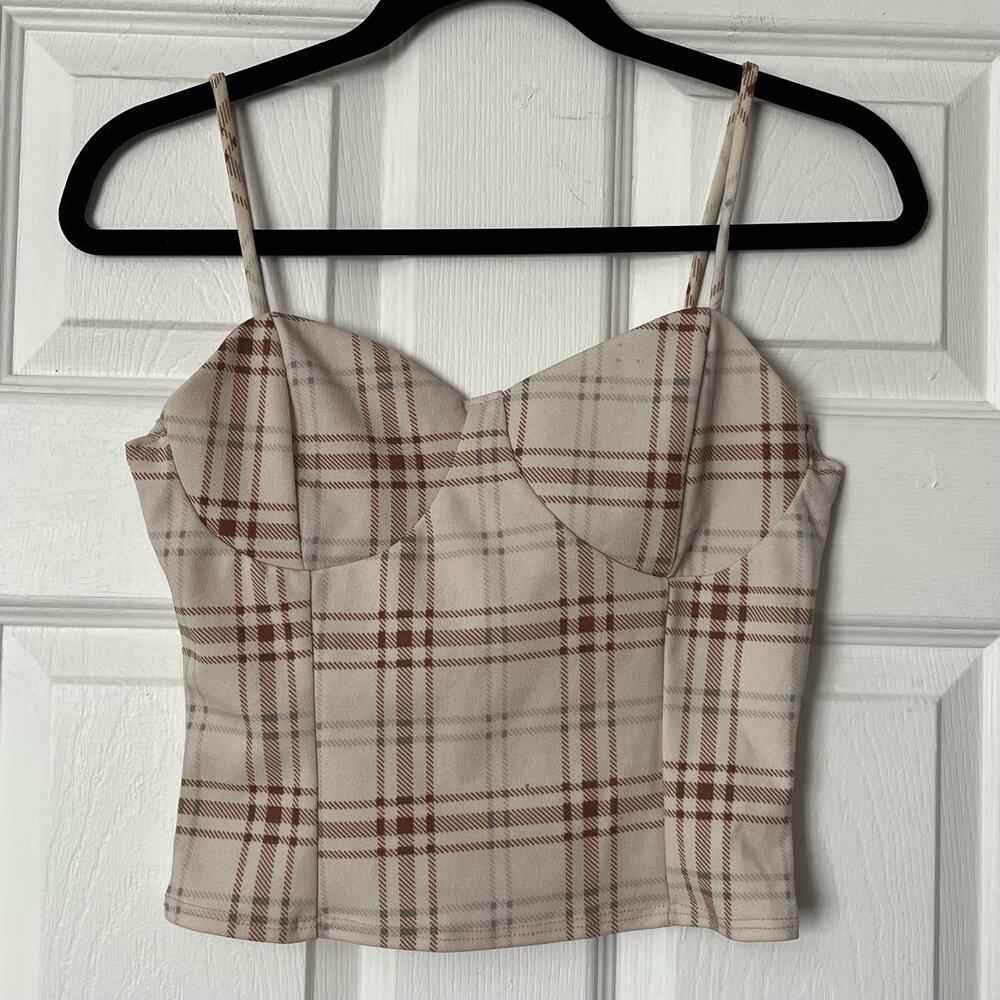 Timing Plaid Bustier Cropped Cami Top - Size M